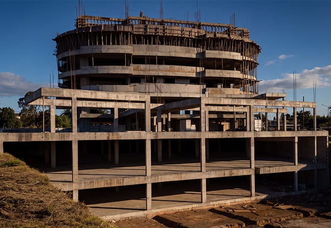 Fundación de hormigón en obra industrial